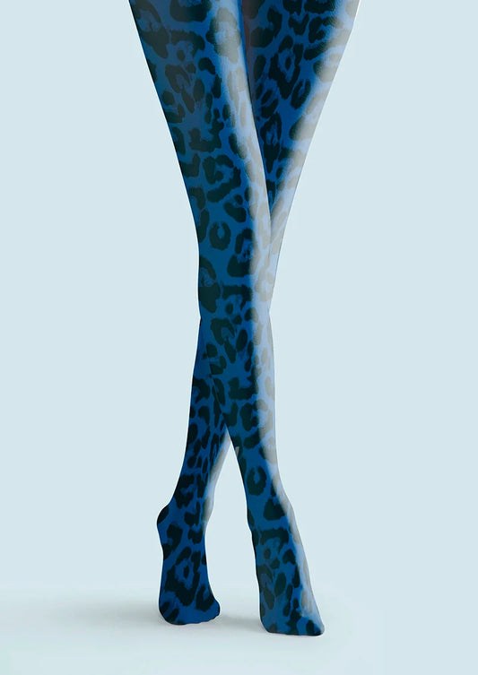 Vibrant Blue Leopard Print Tights Hosiery Pantyhose