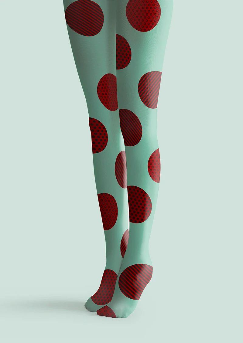 PopArt Print Tights color Pantyhose/Tights [Green & Red Polka Dots]