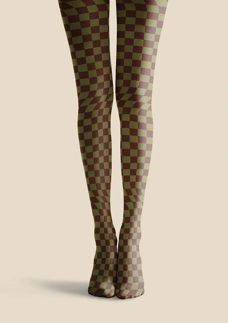 Geometric Art Mocha Diamond Tights Hosiery Pantyhose