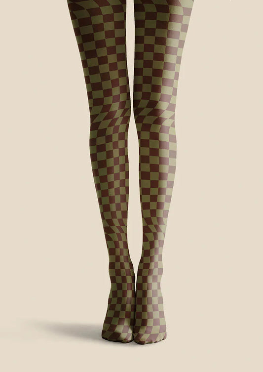 Geometric Art Mocha Diamond Tights Hosiery Pantyhose