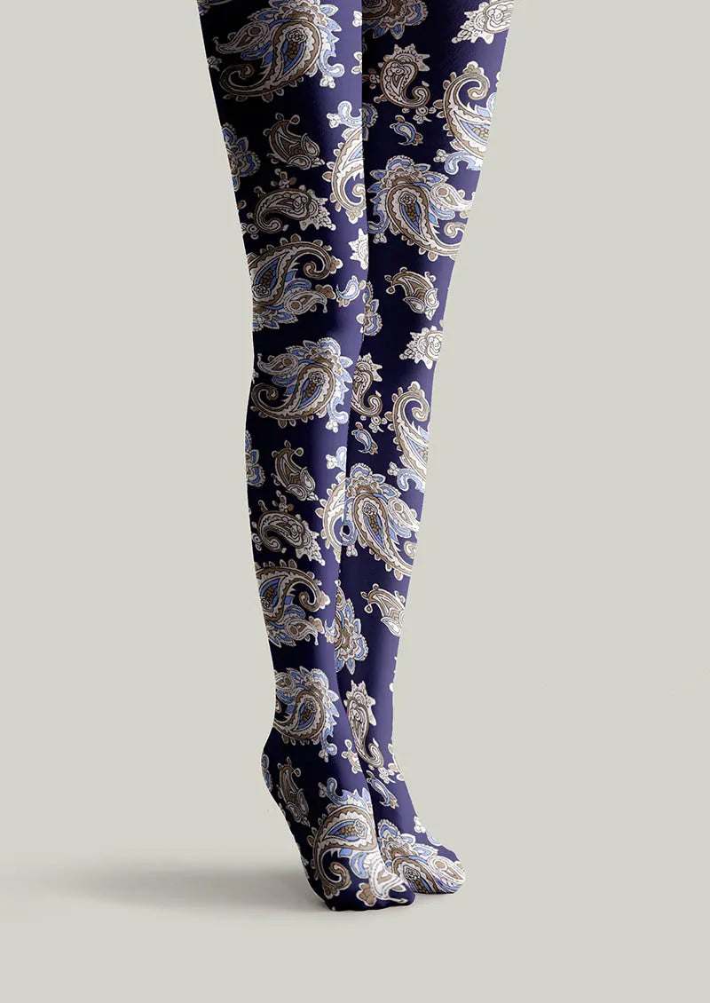 Navy Elegant Paisley Tights Hosiery Pantyhose