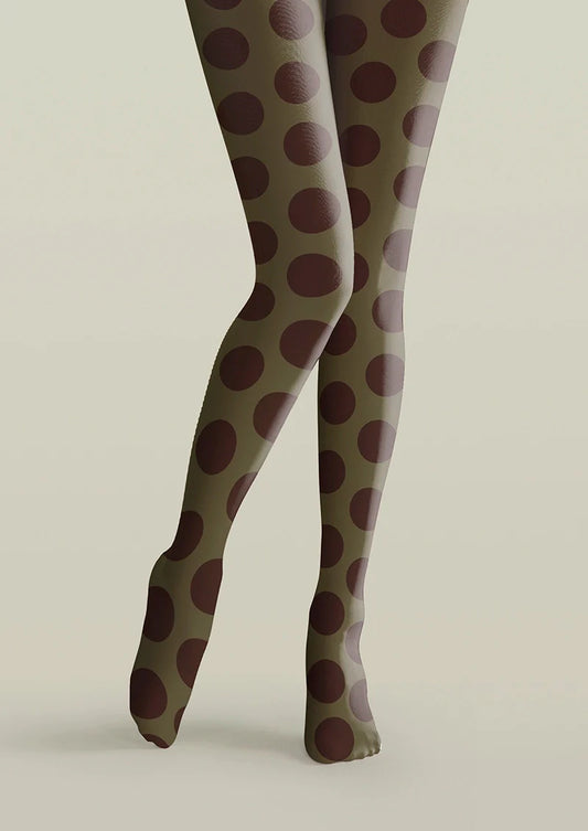 Olive Green-Summer Tan Morandi Polka Dots Tights Hosiery Pantyhose