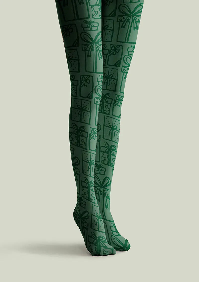 Christmas Fun Art Pine Carol Tights Hosiery Pantyhose