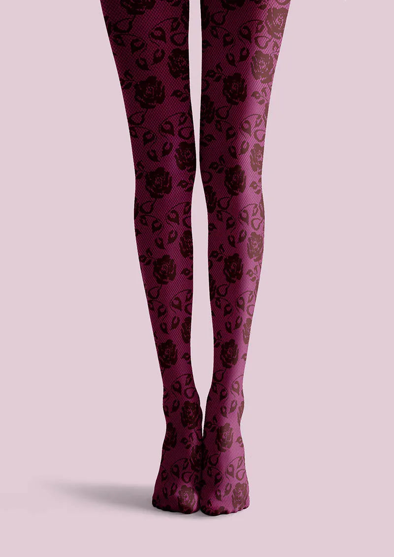Lace Print Rose Bloom Tights Hosiery Pantyhose