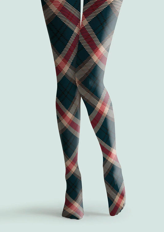 Deep Blue-khaki-red Striped Check Tights Hosiery Pantyhose