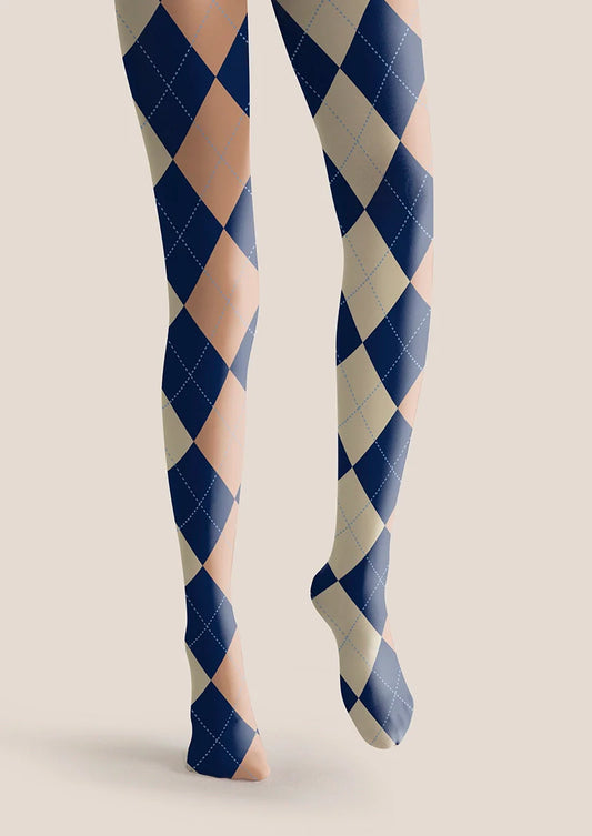 Blue-pale Yellow Plaid Tights Hosiery Pantyhose