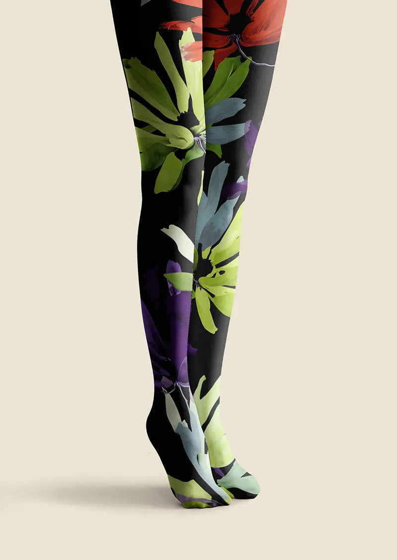 Tropical Leaf Mix Tights Hosiery Pantyhose