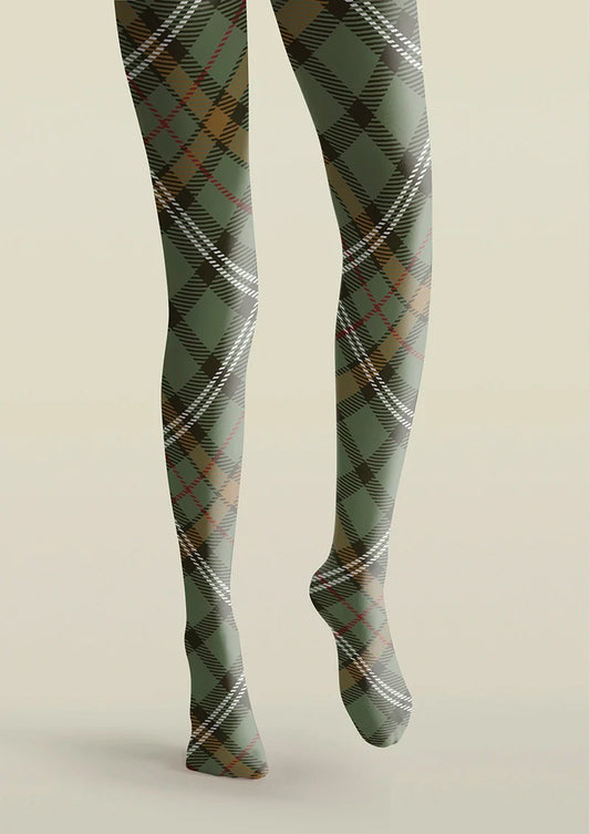 Light Green Check Plaid Tights Hosiery Pantyhose