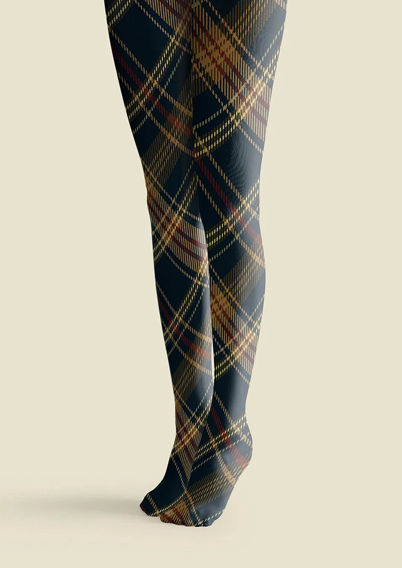 Blue-brown Check Plaid Tights Hosiery Pantyhose