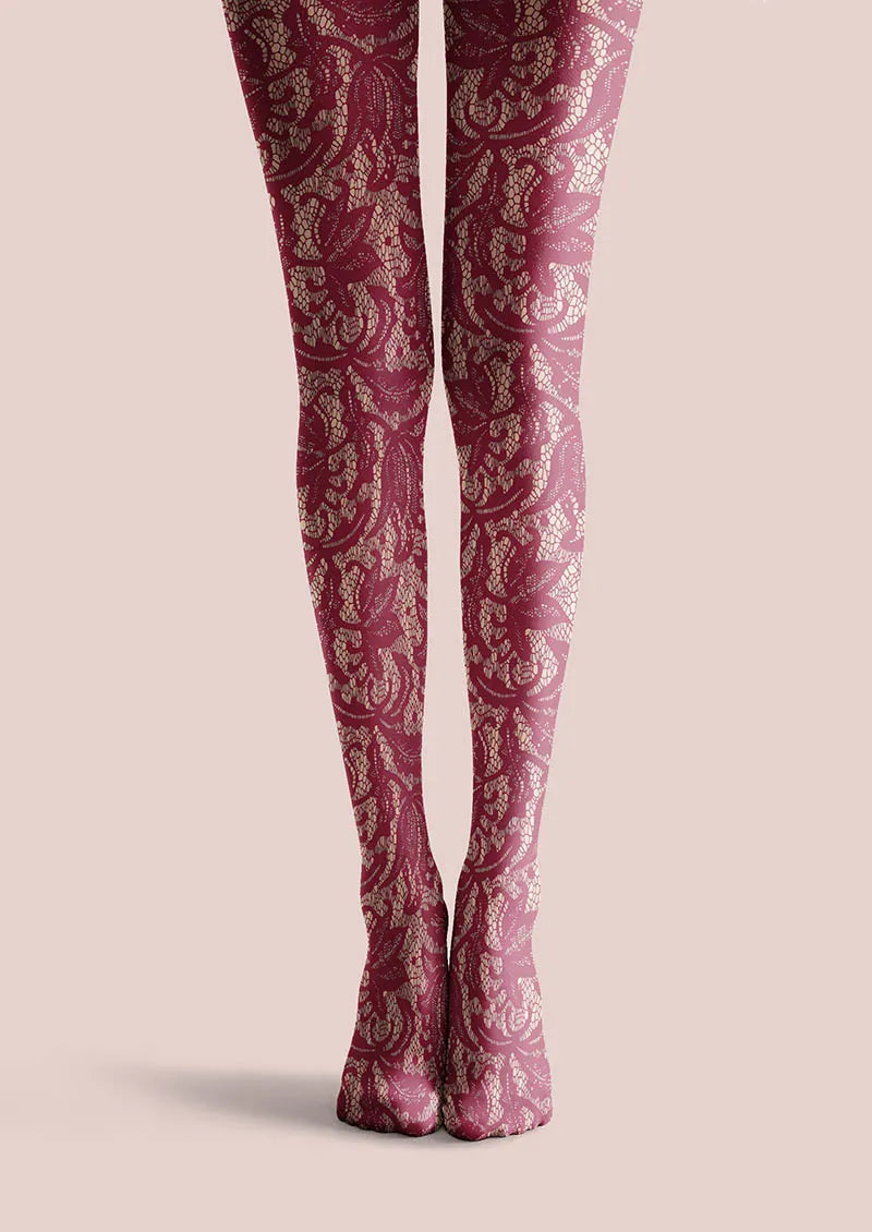Lace Print Rose Grid Tights Hosiery Pantyhose
