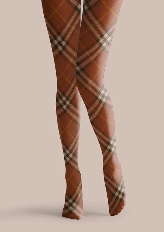 Cappuccion brown Maillard  Check Tights Hosiery Pantyhose