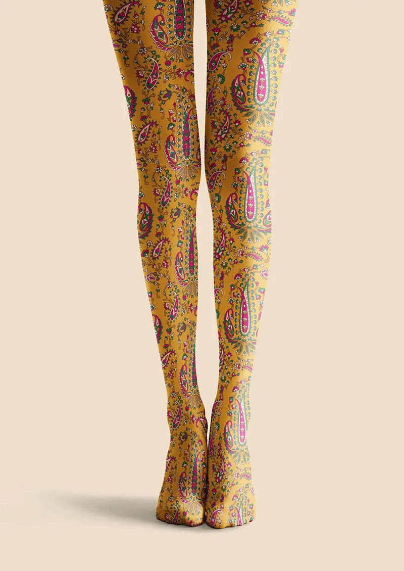 Warm Gold Paisley Tights Hosiery Pantyhose
