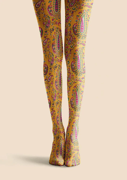 Warm Gold Paisley Tights Hosiery Pantyhose