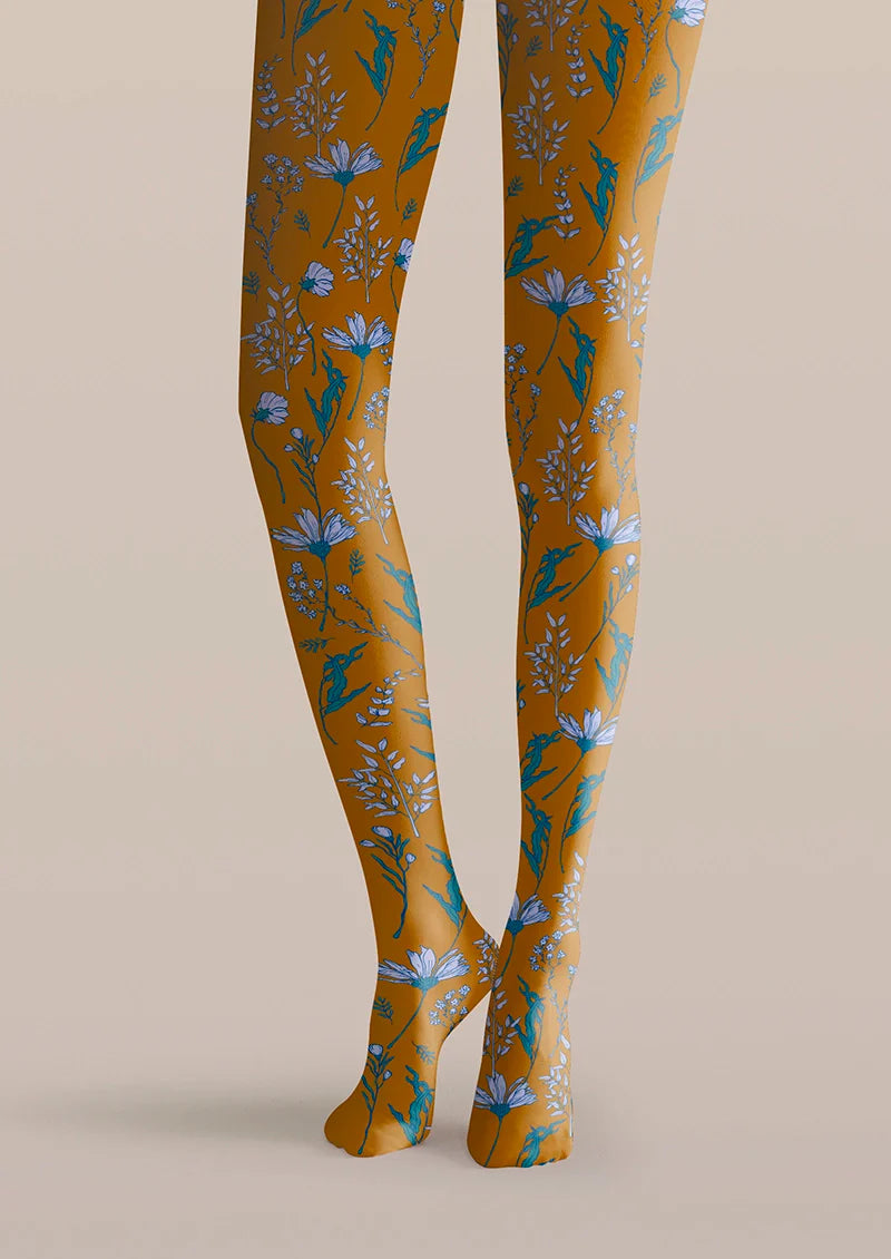 Earth yellow Dainty florals Tights Hosiery Pantyhose