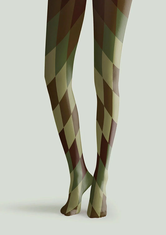 Avocado Diamond Pattern Tights Hosiery Pantyhose