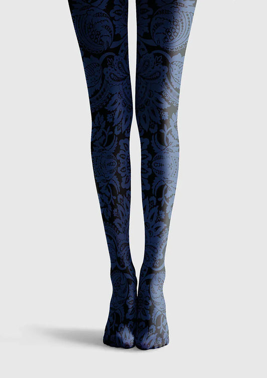 Baroque Bloom Vintage Blue Motif Tights Hosiery Pantyhose