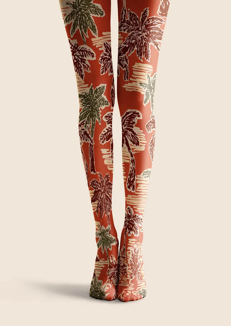 Hand-Drawn Palm Tights Hosiery Pantyhose