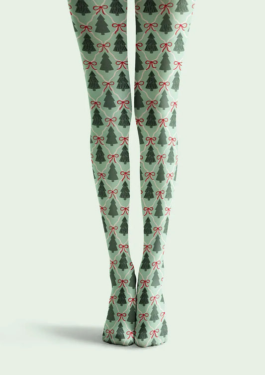 Christmas Fun Art Tree Forest Tights Hosiery Pantyhose