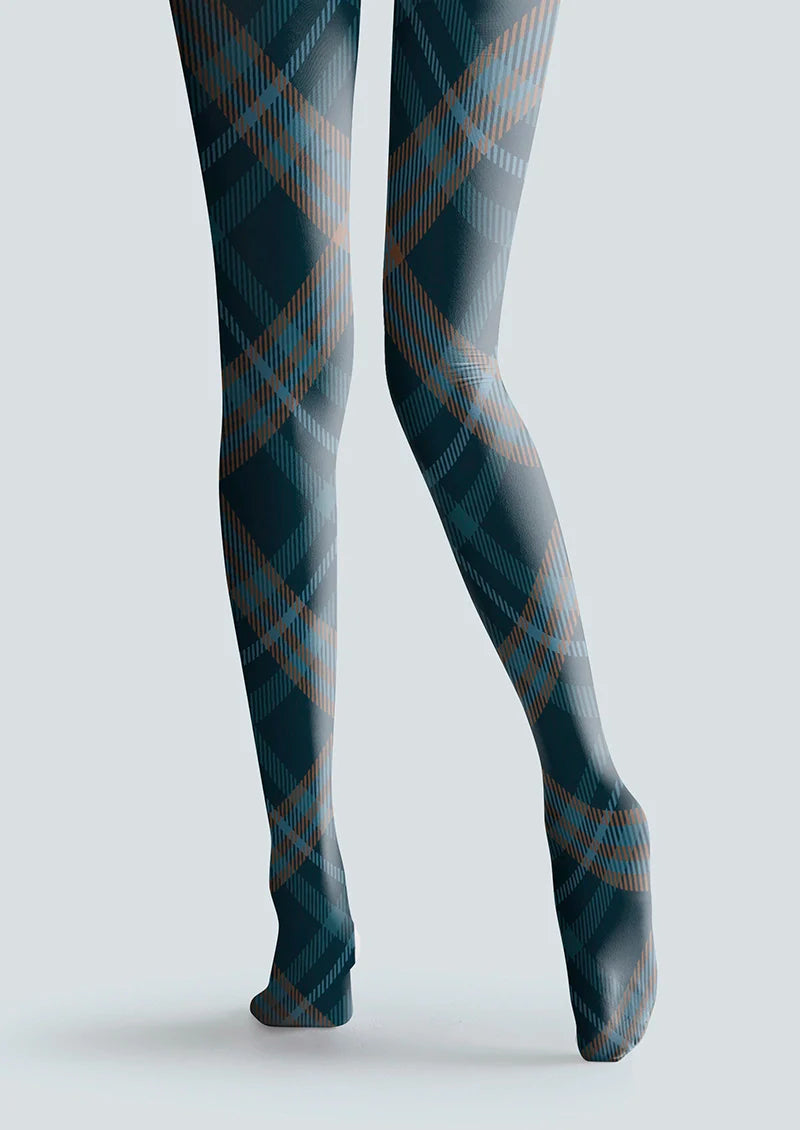 Deep Blue Check Plaid Tights Hosiery Pantyhose