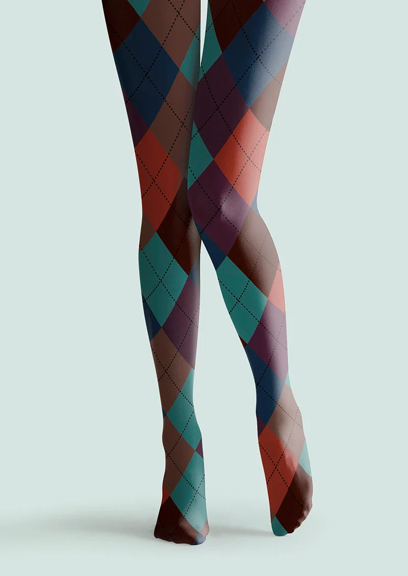 Deep Color Plaid Tights Hosiery Pantyhose