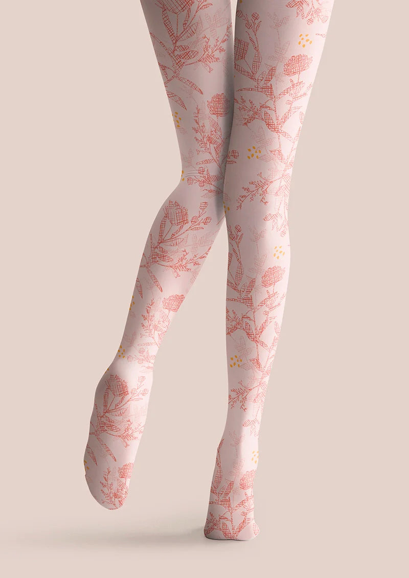 Pink Flowers Tights Hosiery Pantyhose