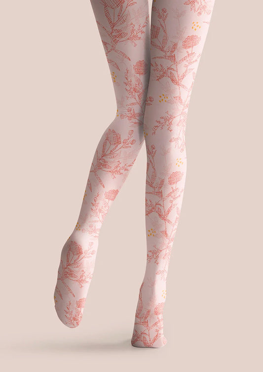Pink Flowers Tights Hosiery Pantyhose