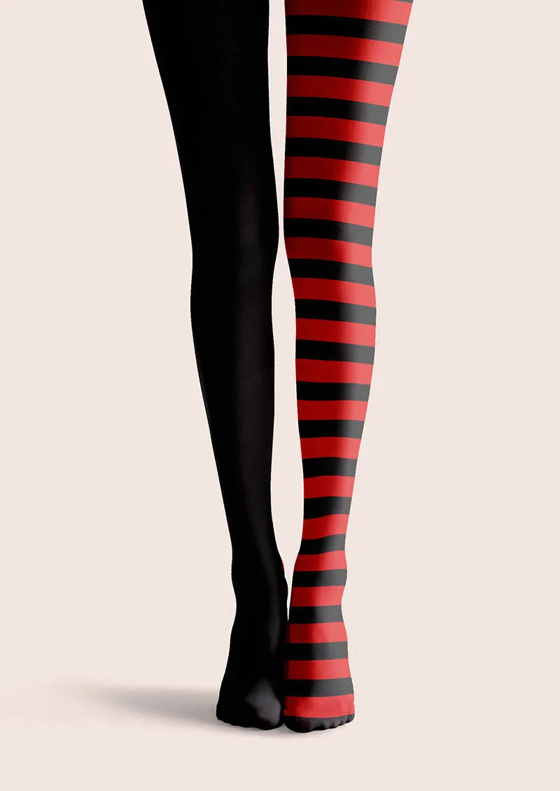 Black-Red Split Stripes Tights Hosiery Pantyhose