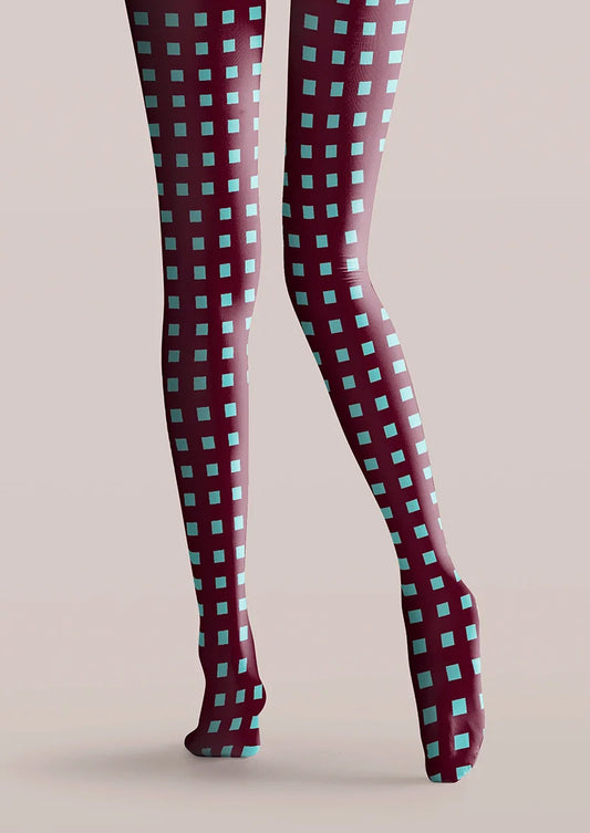 Urgundy Green Plaid Tights Hosiery Pantyhose