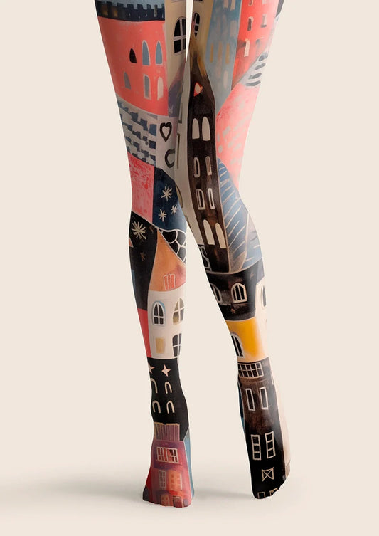 Block Color Fantasy Town Tights Hosiery Pantyhose