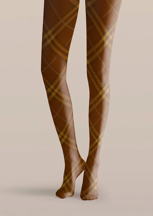Van Dyke Brown Maillard  Check Tights Hosiery Pantyhose