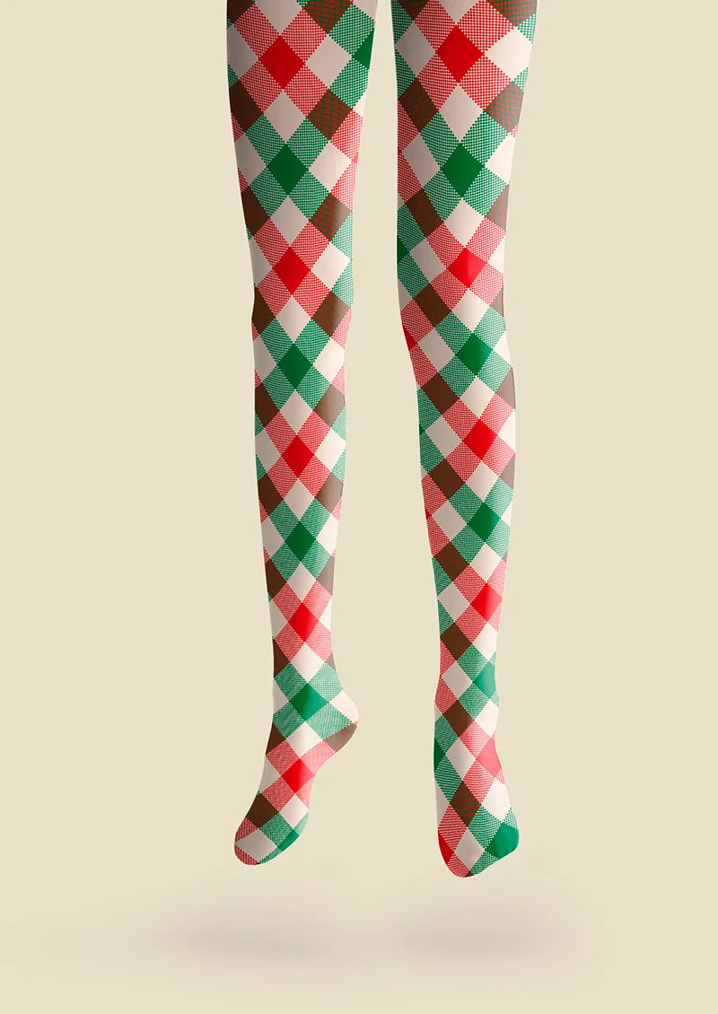 Christmas red-green stripes Checked pattern Tights Hosiery Pantyhose