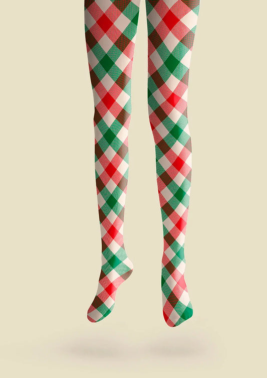 Christmas red-green stripes Checked pattern Tights Hosiery Pantyhose
