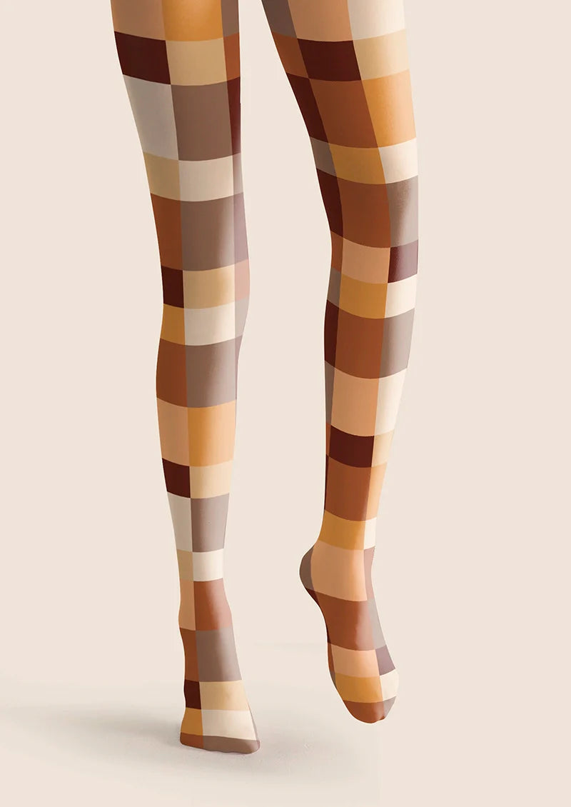 Caramel Checked Tights Hosiery Pantyhose