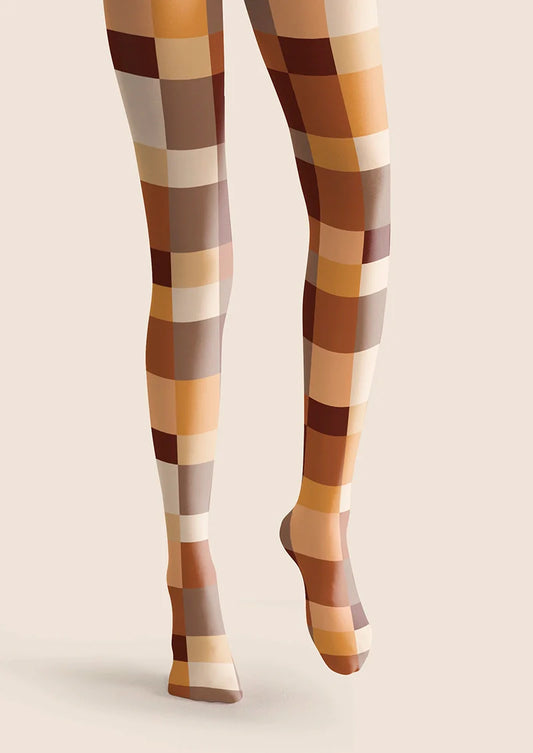 Caramel Checked Tights Hosiery Pantyhose