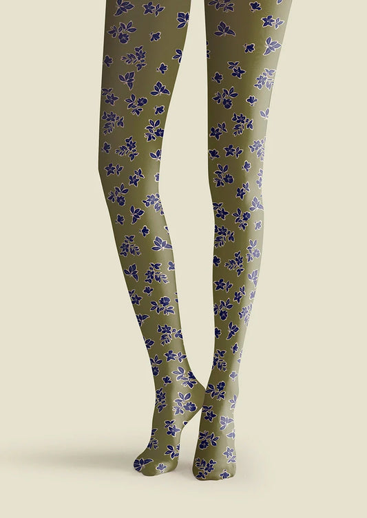 Olive green Morandi Dainty florals Tights Hosiery Pantyhose