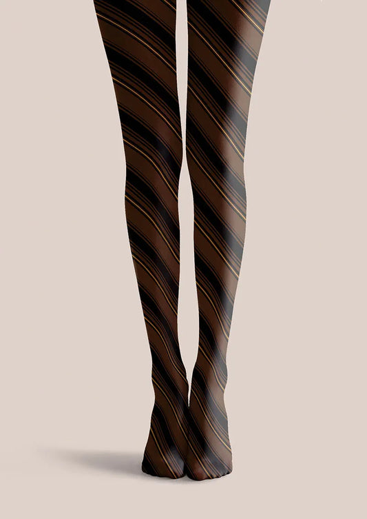 Geometric Art Brown Weave Tights Hosiery Pantyhose