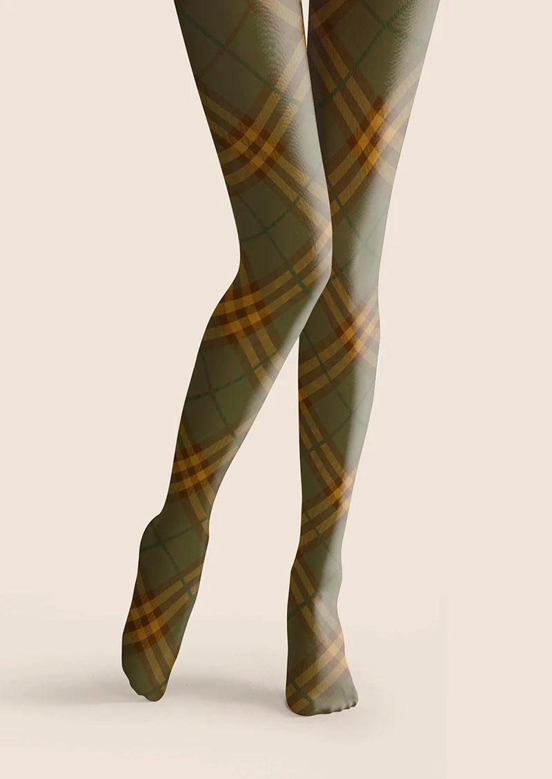 Olive green Maillard Check Tights Hosiery Pantyhose