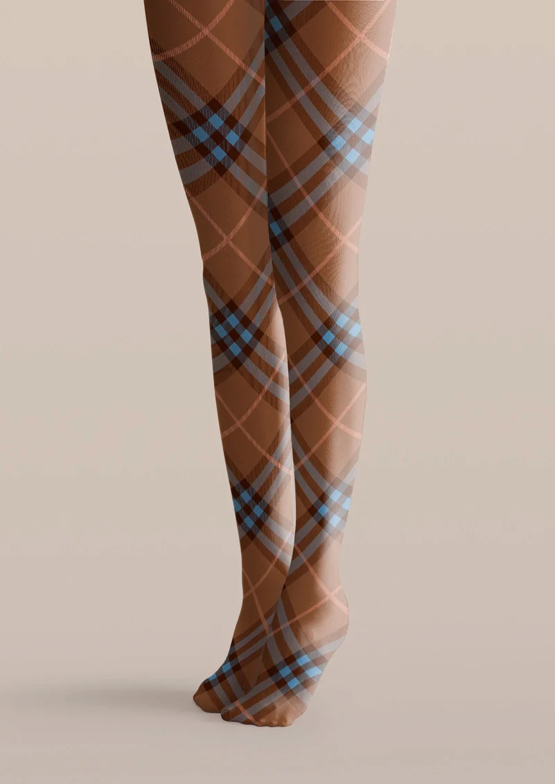 Brown-blue Maillard Check Tights Hosiery Pantyhose
