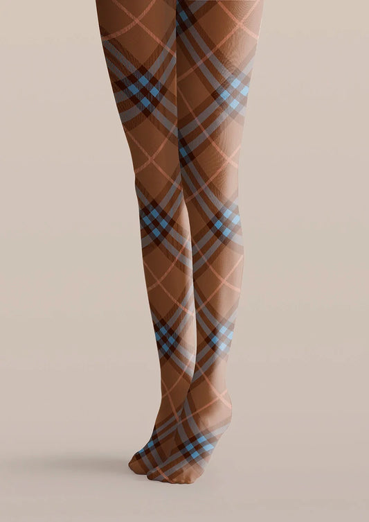 Brown-blue Maillard Check Tights Hosiery Pantyhose