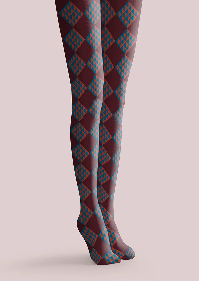 Burgundy red checkered Tights Hosiery Pantyhose