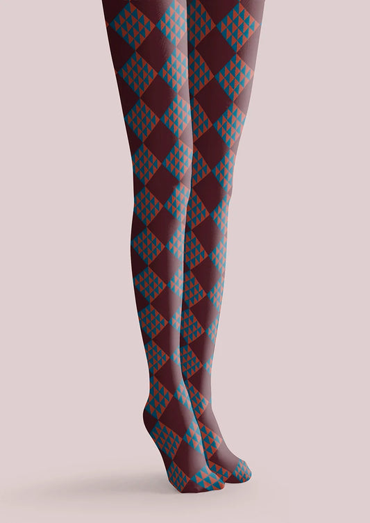 Burgundy red checkered Tights Hosiery Pantyhose