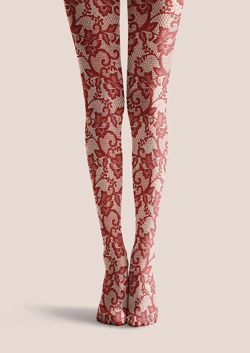 Lace Print Scarlet Bloom Tights Hosiery Pantyhose