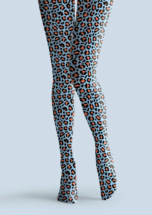 Sky Blue Leopard Tights Hosiery Pantyhose