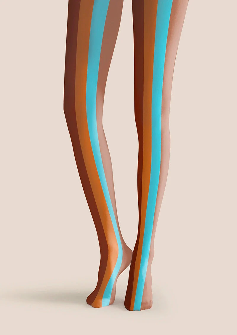 Brown Blue Striped Tights Hosiery Pantyhose