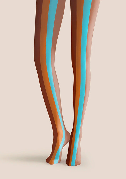 Brown Blue Striped Tights Hosiery Pantyhose