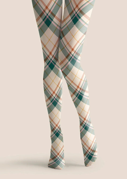 Khaki Stripes Check Tights Hosiery Pantyhose