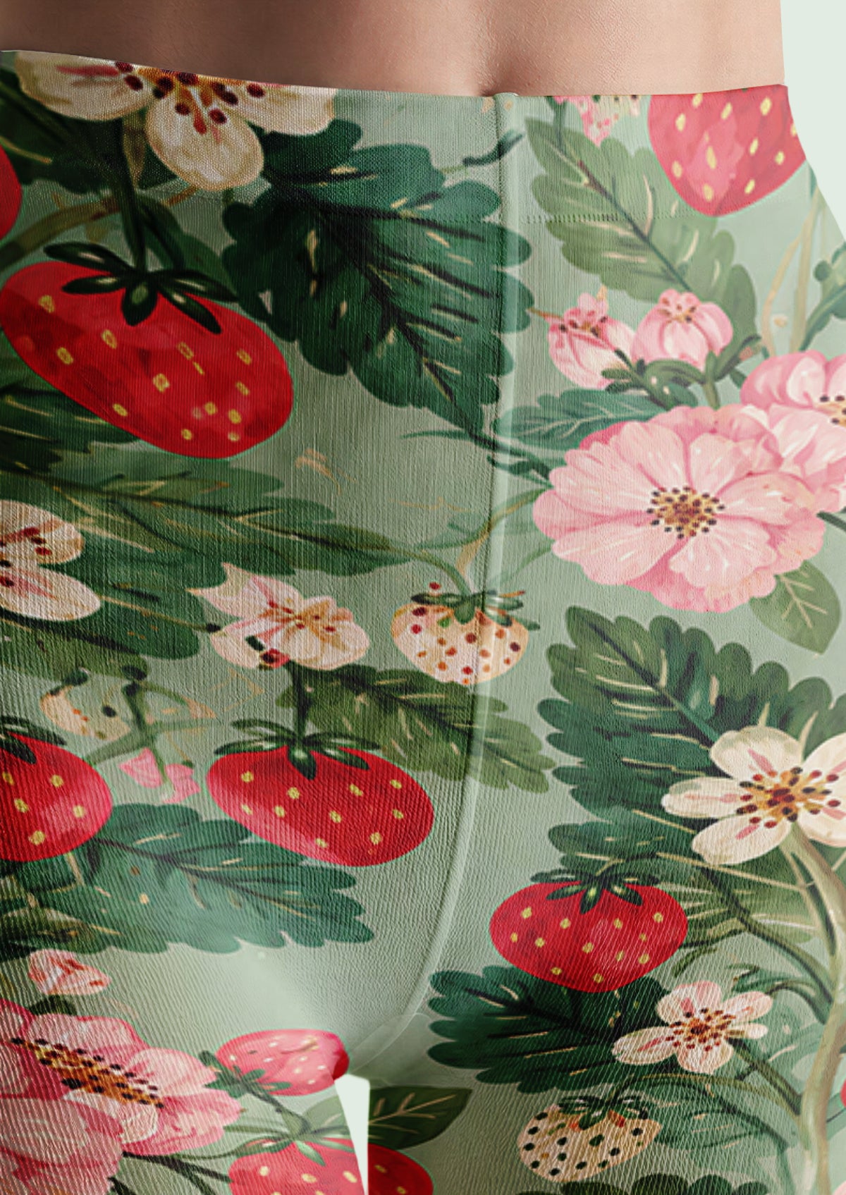 Green Strawberry Floral Tights