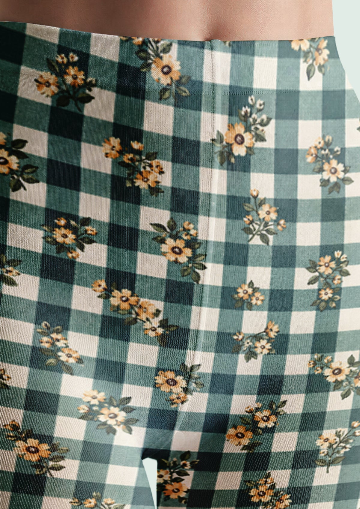 Green Gingham Floral Tights