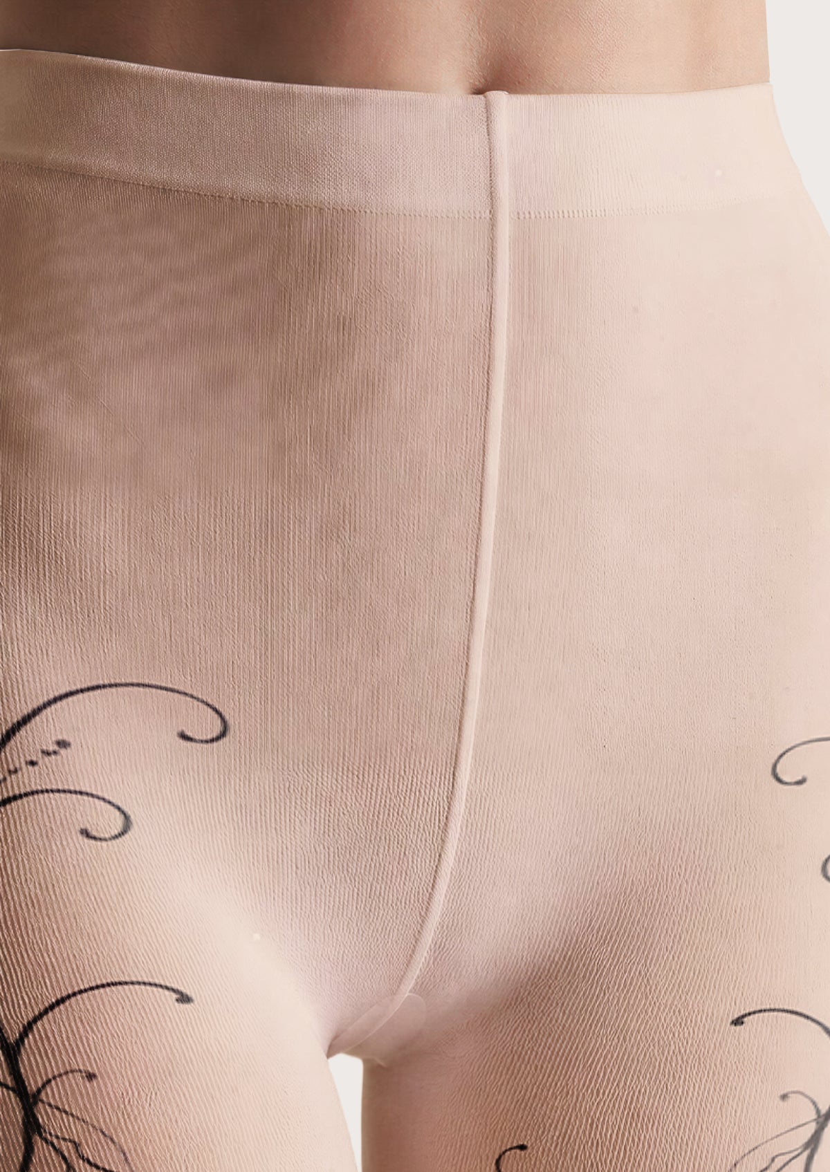 Beige Floral Line Art Tights