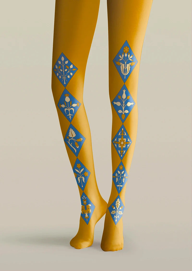 Floral Diamond Pattern Tights Hosiery Pantyhose